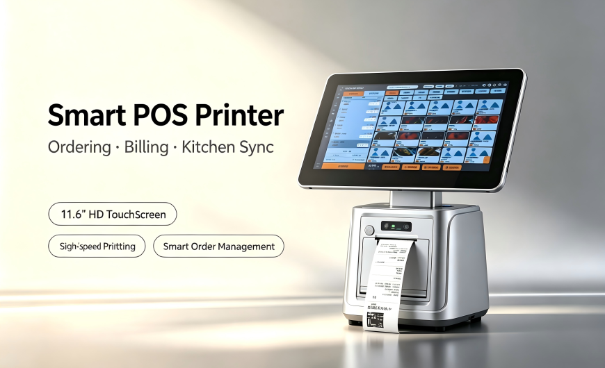 The Ian POS – The Only Mid-Top Mini Dual-Screen POS with a Built-in 80mm Auto-Cutter Printer.