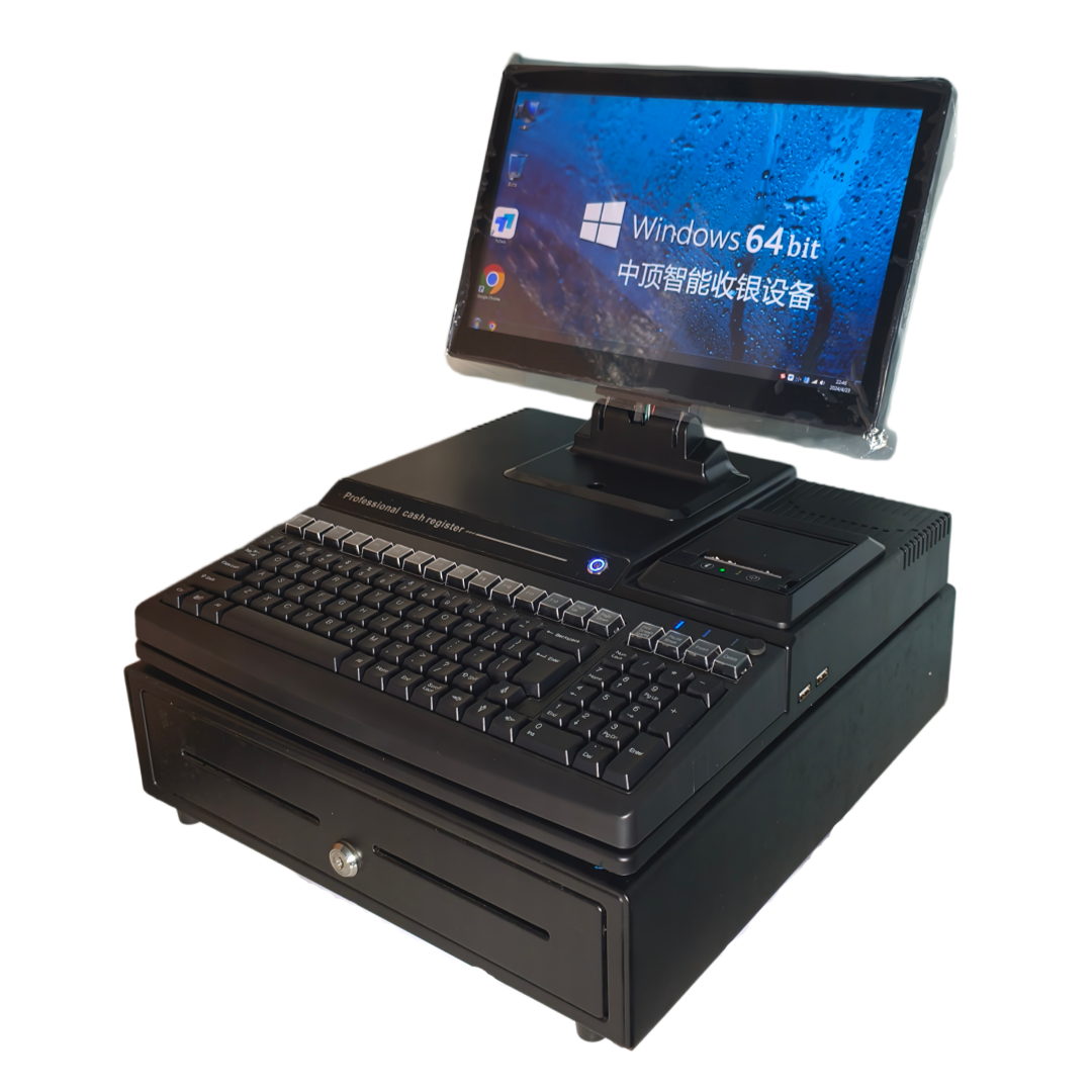 Zhongding Windows 15.6-inch Traditional Supermarket POS Terminal with Cash Drawer, Keyboard & Receipt Printer
